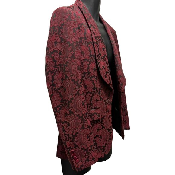 Rossi Man‎ Premium Slim Fit Smoking Tuxedo Jacket Red Black Paisley Men’s Sz 34 - Picture 3 of 10